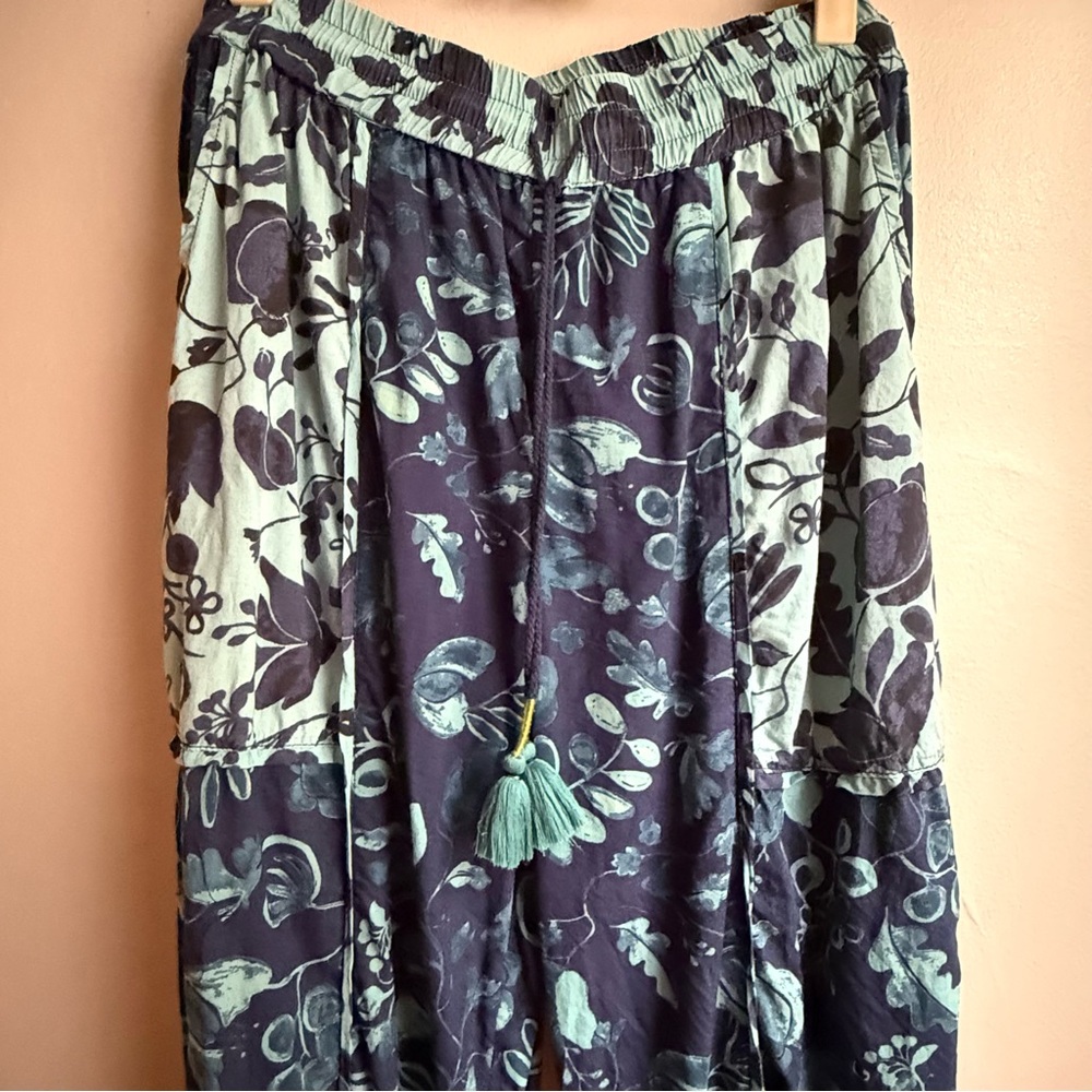 Anthropologie Jamie Sleep Pants Blue & Teal Floral Boho Pants Small - Picture 8 of 14